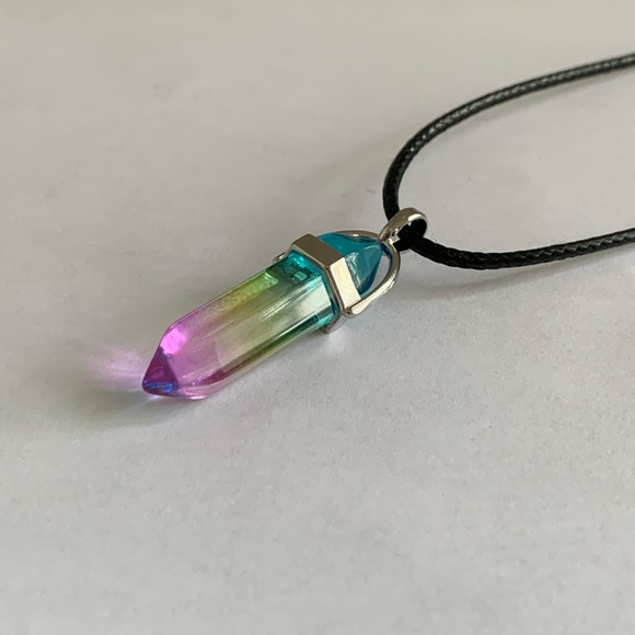 Rainbow Crystal Pendant Hexagon Necklace - Picture 1 of 2